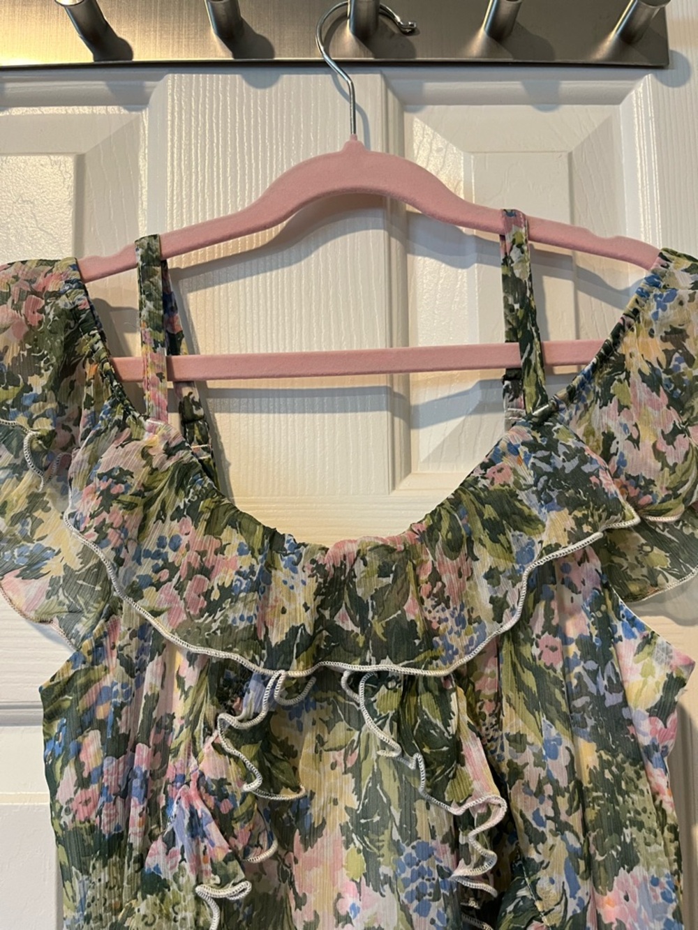 Abercrombie Kids Olive Green Floral Ruffle Dress with Pink & Blue Accents - Picture 5 of 11